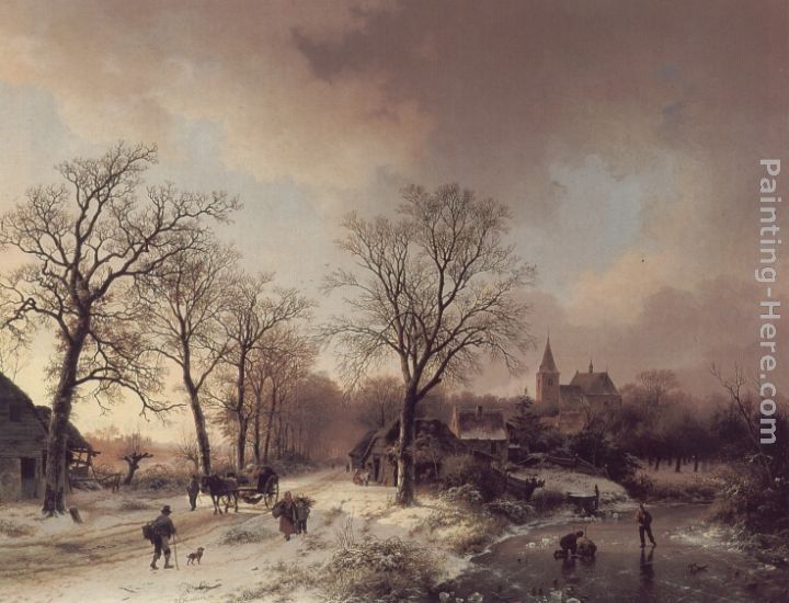 Barend Cornelis Koekkoek Figures in a Winter Landscape